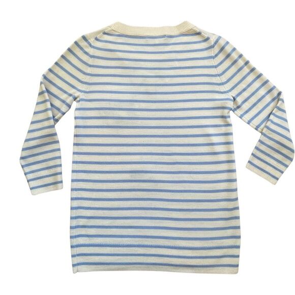 J.Crew Merino “Tippi” Wool Ivory Blue Crew Neck Striped Butterflies Sweater • XS - Picture 5 of 10